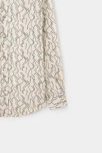 D'S Damat Ds Damat comfort Beige Printed 100% Linen Shirt - Image 6