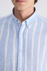 D'S Damat Ds Damat Comfort Blue Line Patterned Linen Blend Shirt - Image 2
