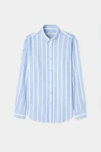 D'S Damat Ds Damat Comfort Blue Line Patterned Linen Blend Shirt - Image 5
