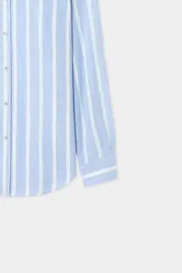 D'S Damat Ds Damat Comfort Blue Line Patterned Linen Blend Shirt - Image 6