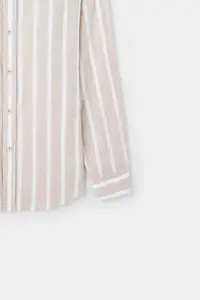 D'S Damat Ds Damat Comfort Beige Line Patterned Linen Blend Shirt - Image 6