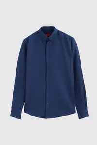 D'S Damat Ds Damat Slim Fit Indigo Oxford Button Collar Easy-Iron Embroidery Detailed Cotton Shirt - Image 5