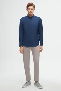 D'S Damat Ds Damat Slim Fit Indigo Oxford Button Collar Easy-Iron Embroidery Detailed Cotton Shirt - Image 7