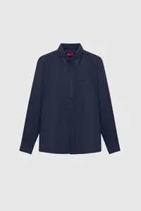 D'S Damat Ds Damat Slim Fit Navy Blue Oxford Button Collar Easy-Iron Embroidery Detailed Cotton Shirt - Image 5