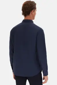 D'S Damat Ds Damat Slim Fit Navy Blue Oxford Button Collar Easy-Iron Embroidery Detailed Cotton Shirt - Image 6