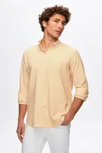 D'S Damat Ds Damat Regular Fit Orange Stripe Patterned Cotton Shirt - Image 4