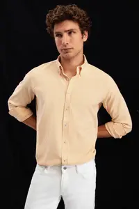 D'S Damat Ds Damat Regular Fit Orange Stripe Patterned Cotton Shirt - Image 6