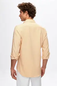 D'S Damat Ds Damat Regular Fit Orange Stripe Patterned Cotton Shirt - Image 7