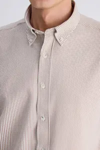 D'S Damat Ds Damat Regular Fit Beige Stripe Patterned Cotton Shirt - Image 2