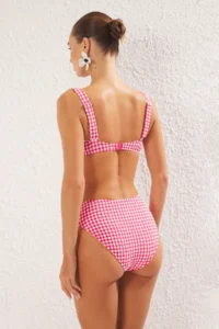 TRENDYOLMİLLA Plaid Patterned Shirred bralette Covered hipster Regular Waist Bikini Set - Image 5