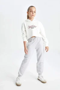 DeFacto Y1226 Gray Girl's Gray Standard Fit School Jogger Sweatpants with Elastic Waist Cuff - Image 3