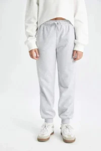 DeFacto Y1226 Gray Girl's Gray Standard Fit School Jogger Sweatpants with Elastic Waist Cuff - Image 4