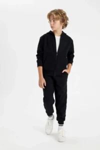 DeFacto T7468 Black Hooded Zippered School Cardigan - Image 4