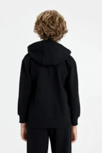 DeFacto T7468 Black Hooded Zippered School Cardigan - Image 6
