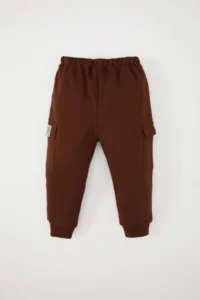 DeFacto D5645 Brown Baby Boy Label Printed Sweatpants with Elastic Waist and Cargo Pocket - Image 4