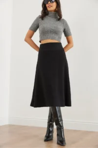 Olalook Women's Black Waist Banded Thessaloniki Bell Skirt - Image 2