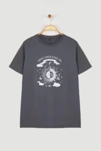 Trendyol Curve Anthracite Crew Neck 100% Cotton Knitting T-Shirt - Image 7