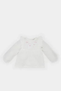 DeFacto Lace Collar Flared Poplin Short Sleeve Shirt for Baby Girl