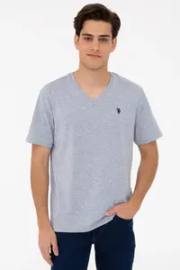 US Polo Assn. Men Gray Melanj Basic V-neck T-Shirt