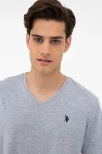 US Polo Assn. Men Gray Melanj Basic V-neck T-Shirt - Image 2