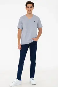 US Polo Assn. Men Gray Melanj Basic V-neck T-Shirt - Image 4