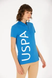 US Polo Assn. Women Saks Blue Polo Shirt Collar T-Shirt