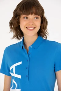 US Polo Assn. Women Saks Blue Polo Shirt Collar T-Shirt - Image 2