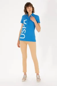 US Polo Assn. Women Saks Blue Polo Shirt Collar T-Shirt - Image 3