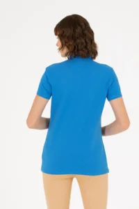 US Polo Assn. Women Saks Blue Polo Shirt Collar T-Shirt - Image 5