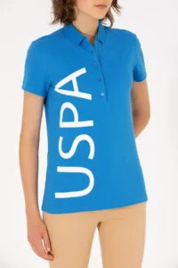 US Polo Assn. Women Saks Blue Polo Shirt Collar T-Shirt - Image 6