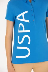 US Polo Assn. Women Saks Blue Polo Shirt Collar T-Shirt - Image 7