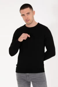 Pierre Cardin Black slim Fit Crew Neck Basic Knitwear Sweater