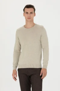 Pierre Cardin Sand Melanj slim Fit Crew Neck Basic Knitwear Sweater
