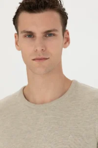 Pierre Cardin Sand Melanj slim Fit Crew Neck Basic Knitwear Sweater - Image 2