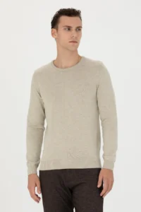 Pierre Cardin Sand Melanj slim Fit Crew Neck Basic Knitwear Sweater - Image 3