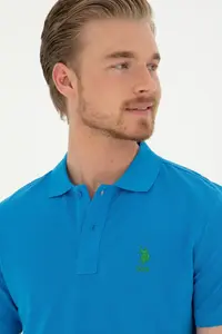 US Polo Assn. Men slim Fit Polo Shirt Collar Saks Blue Basic T-Shirt - Image 2