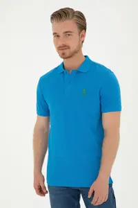 US Polo Assn. Men slim Fit Polo Shirt Collar Saks Blue Basic T-Shirt - Image 3