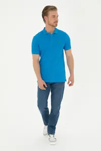 US Polo Assn. Men slim Fit Polo Shirt Collar Saks Blue Basic T-Shirt - Image 4