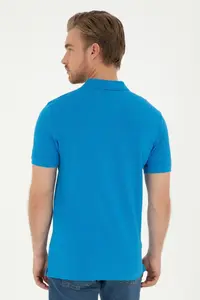 US Polo Assn. Men slim Fit Polo Shirt Collar Saks Blue Basic T-Shirt - Image 5