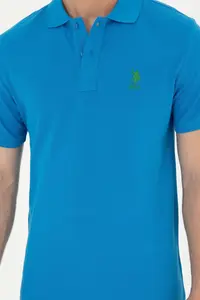 US Polo Assn. Men slim Fit Polo Shirt Collar Saks Blue Basic T-Shirt - Image 6