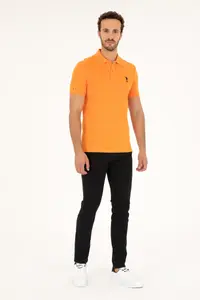 US Polo Assn. Men slim Fit Polo Shirt Collar Orange Basic T-Shirt - Image 4