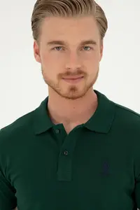 US Polo Assn. Men slim Fit Polo Shirt Collar Dark Green Basic T-Shirt - Image 2
