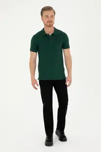 US Polo Assn. Men slim Fit Polo Shirt Collar Dark Green Basic T-Shirt - Image 4