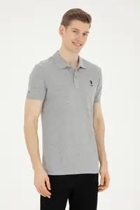 US Polo Assn. Men slim Fit Polo Shirt Collar Gray Melanj Basic T-Shirt