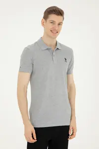 US Polo Assn. Men slim Fit Polo Shirt Collar Gray Melanj Basic T-Shirt - Image 3