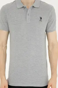 US Polo Assn. Men slim Fit Polo Shirt Collar Gray Melanj Basic T-Shirt - Image 6