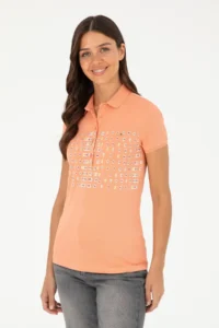 US Polo Assn. Women Salmon Polo Shirt Collar T-Shirt
