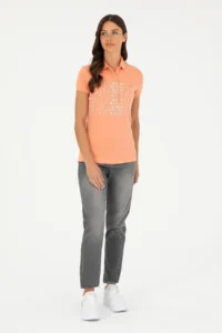 US Polo Assn. Women Salmon Polo Shirt Collar T-Shirt - Image 4