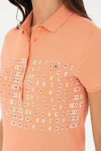 US Polo Assn. Women Salmon Polo Shirt Collar T-Shirt - Image 7