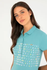 US Polo Assn. Women Mint Polo Shirt Collar T-Shirt - Image 2